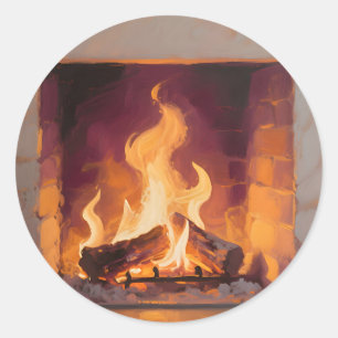 Cosy Fireplace Flames Classic Round Sticker