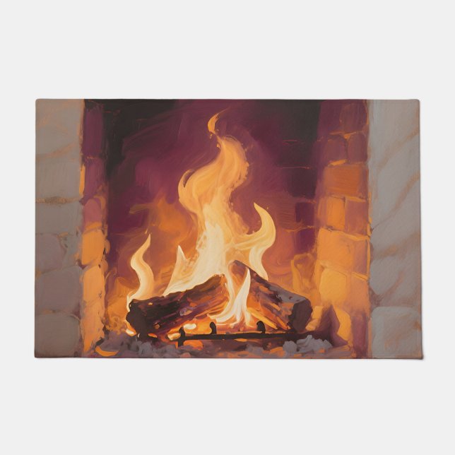Cosy Fireplace Flames Doormat (Front)
