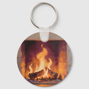 Cosy Fireplace Flames Key Ring