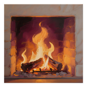Cosy Fireplace Flames Poster