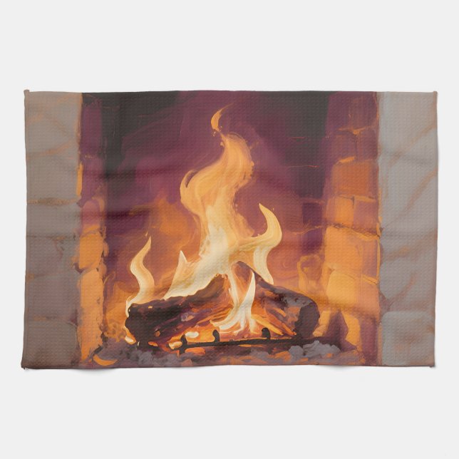 Cosy Fireplace Flames Tea Towel (Horizontal)