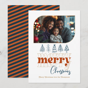 Cosy Fireplace Modern Retro Doodle Christmas Photo Holiday Card