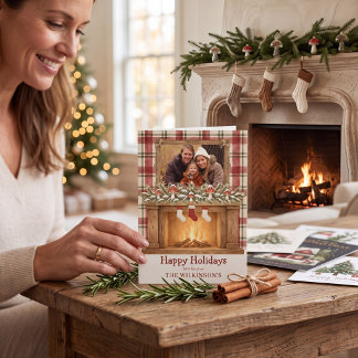 Cosy Fireplace Photo Christmas Holiday Card