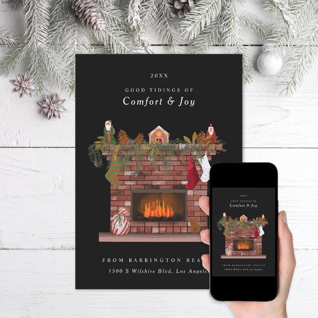 Cosy Fireplace Realtor Corporate Holiday Card (Creator Uploaded)