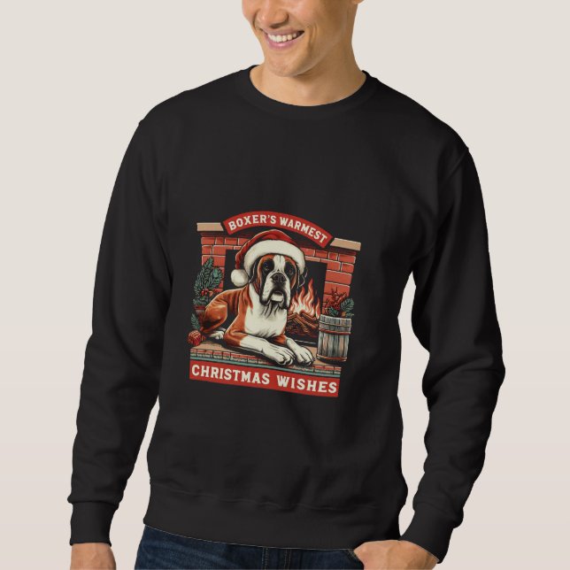 Cosy Fireplace Scene Vintage Boxer Dog Christmas Sweatshirt (Front)