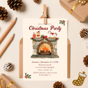 Cosy Fireplace Vintage Christmas party Invitation