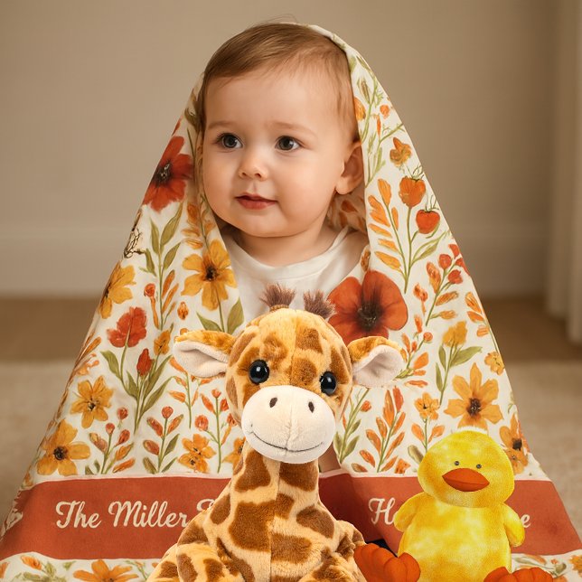 cosy floral harvest home & family name script fleece blanket (Creator Uploaded)