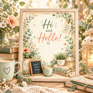 Cosy Floral Hi and Hello Positive Vibes Greeting  Thank You Card