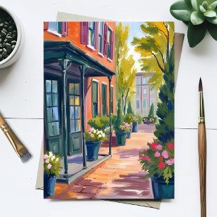 Cosy Flower Shop Street Blooming City Watercolor Postcard