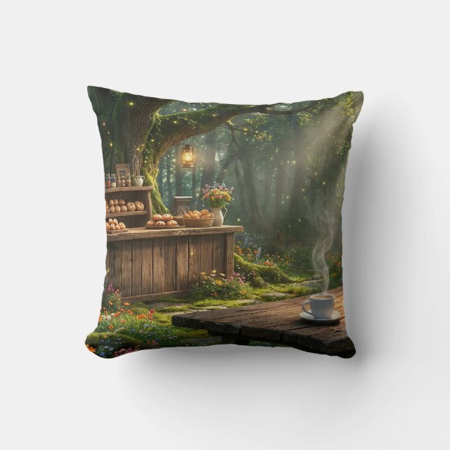 Cosy Forest Bakery Throw Pillow (Front)