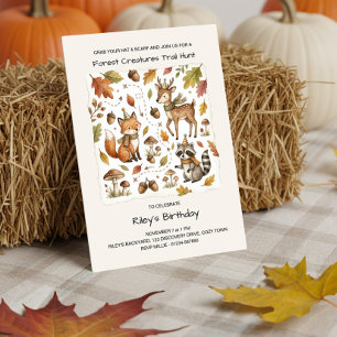 Cosy Forest Creatures Trail Hunt Autumn Birthday Invitation