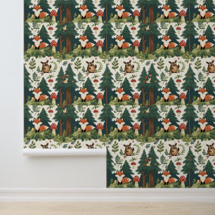 Cosy Forest Mushroom and Wildlife Peel and Stick Wallpaper