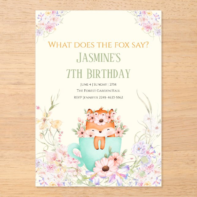 Cosy Fox Flower Forest Magical Birthday Invitation (Front)