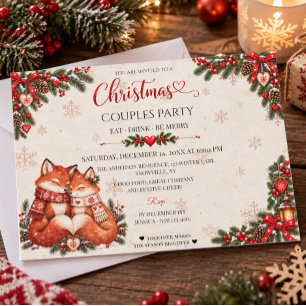 Cosy Fox Scandinavian Christmas Couples Party Invitation