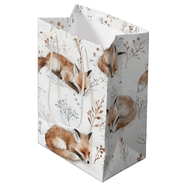 Cosy Foxes Animals Christmas Medium Gift Bag (Front Angled)