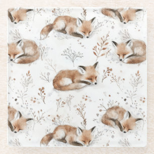 Cosy Foxes  Glass Coaster