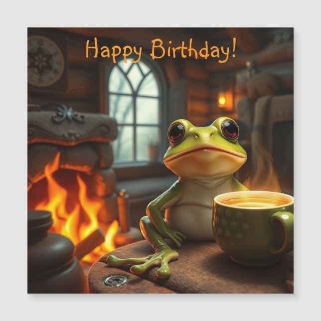 Cosy Frog Magnetic Birthday Card (Front)