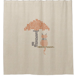 Cosy Funny Cat Linen Look Shower Curtain
