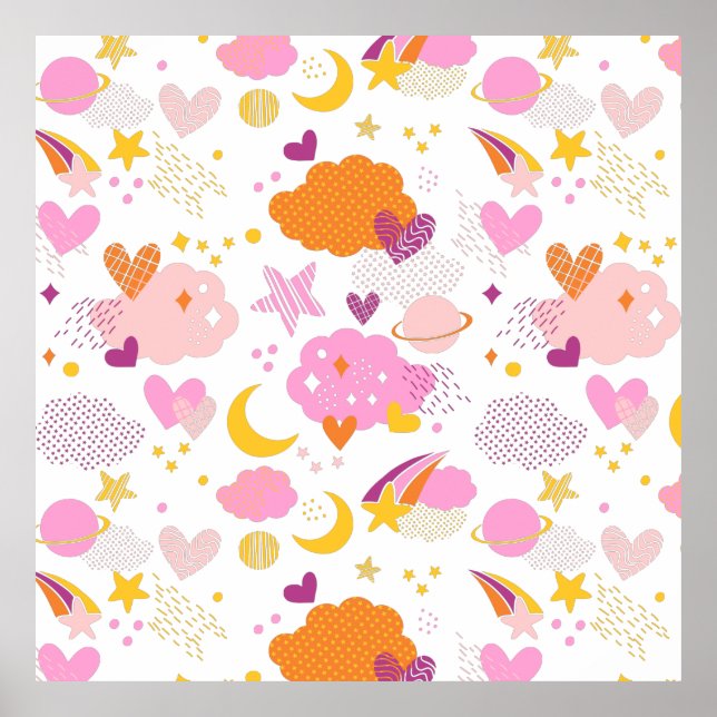 Cosy Galaxy- cosmos, moon, stars and hearts Throw  Poster (Front)