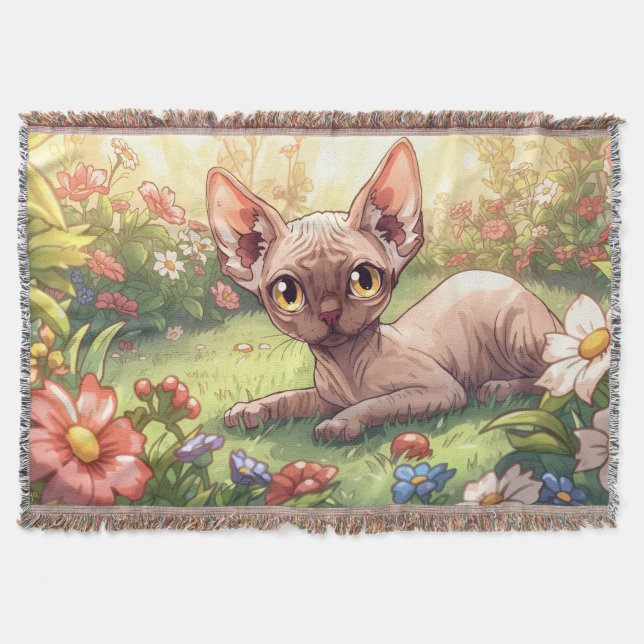 “Cosy Garden Sphynx Throw Blanket" (Front)