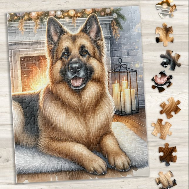 Cosy German Shepherd Dog Holiday Christmas Jigsaw Puzzle (Creator Uploaded)