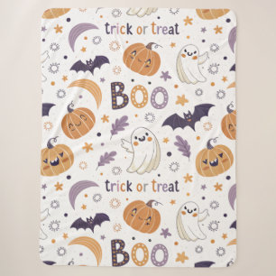 Cosy Ghost & Pumpkin Sherpa Blanket – Large Size
