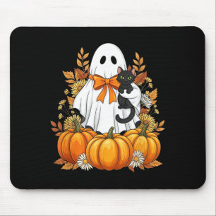 Cosy Ghost With Black Cat Pumpkins Autumn Scene Mouse Pad