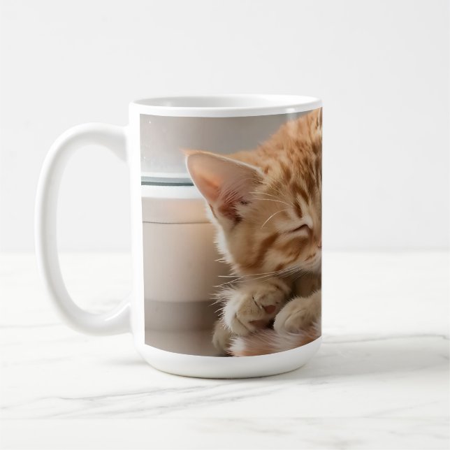 Cosy Ginger Cat Sunbathing Nap Coffee Mug (Left)