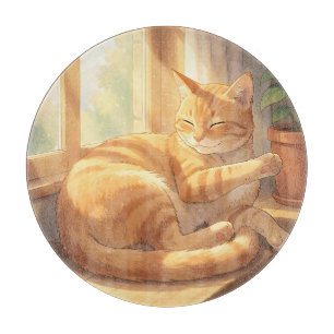 Cosy Ginger Tabby Cat Sunbathing Cutting Board