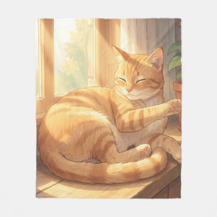 Cosy Ginger Tabby Cat Sunbathing Fleece Blanket