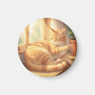 Cosy Ginger Tabby Cat Sunbathing Magnet