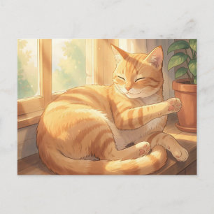 Cosy Ginger Tabby Cat Sunbathing Postcard