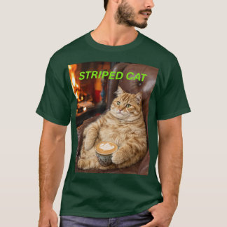 Cosy Ginger Tabby Cat with Coffee | Basic Dark T-S T-Shirt