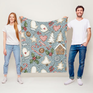 Cosy Gingerbread Christmas with Candy Canes Fleece Blanket