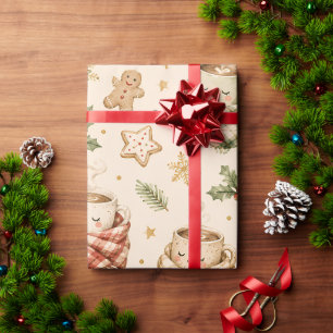Cosy Gingerbread Cookies Hot Cocoa Holly Christmas Wrapping Paper
