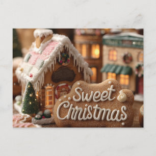 Cosy Gingerbread House and "Sweet Christmas" Holiday Postcard