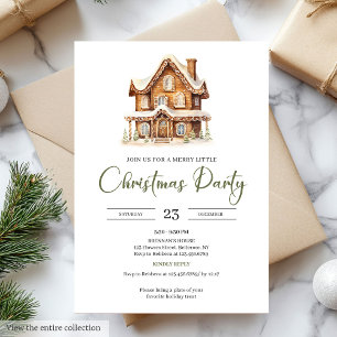 Cosy gingerbread house earthy Christmas party Invitation