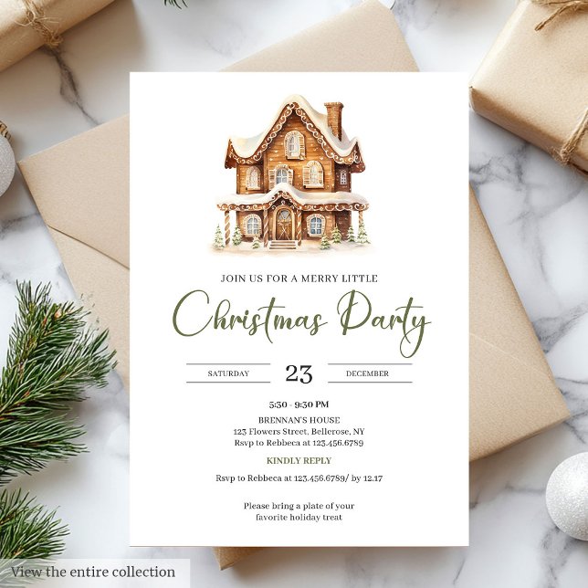 Cosy gingerbread house earthy Christmas party Invitation (Cozy gingerbread house earthy Christmas party Invitation)