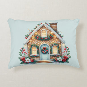 Cosy Gingerbread House Holiday Illustration Decorative Cushion