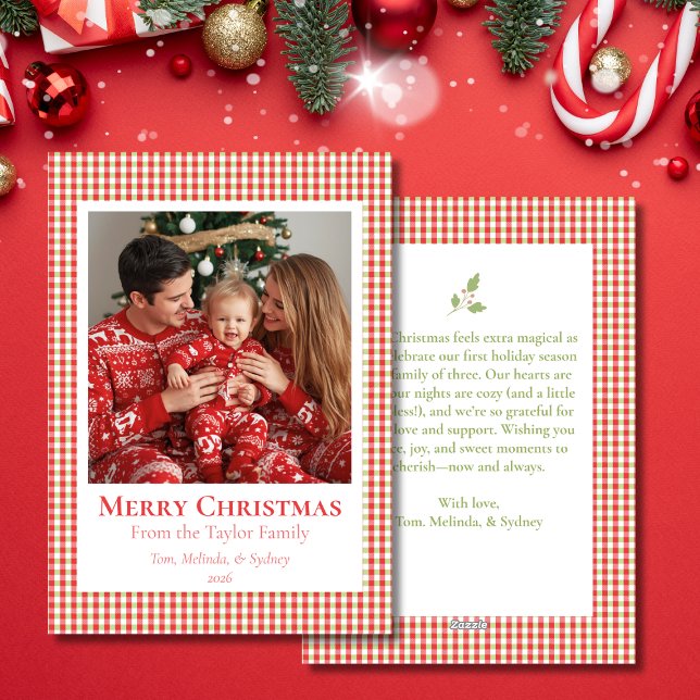 Cosy Gingham Christmas Card – Personalised Photo (Christmas Gingham Flat Holiday Photo Card)