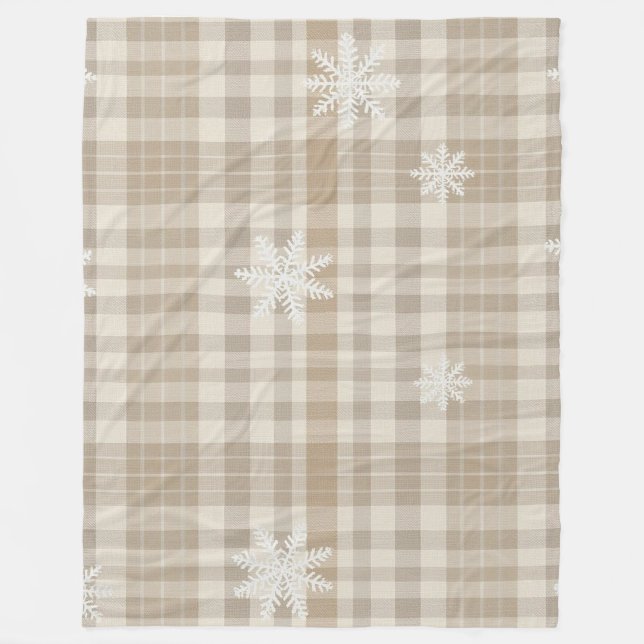 Cosy Gingham Snowflake Blanket – Beige & Taupe (Front)