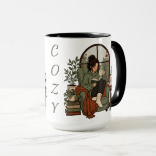 Cosy Girl Coffee Books Rainy Days Vintage Design Mug