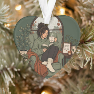 Cosy Girl Coffee Books Rainy Days Vintage Design Ornament