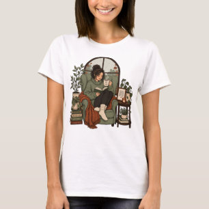 Cosy Girl Coffee Books Rainy Days Vintage Design T-Shirt
