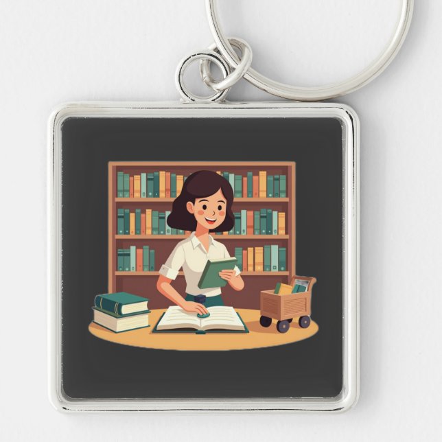 Cosy Girl Reading Bookshelf Key Ring (Front)