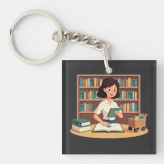 Cosy Girl Reading Bookshelf Key Ring