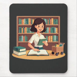 Cosy Girl Reading Bookshelf Mouse Pad