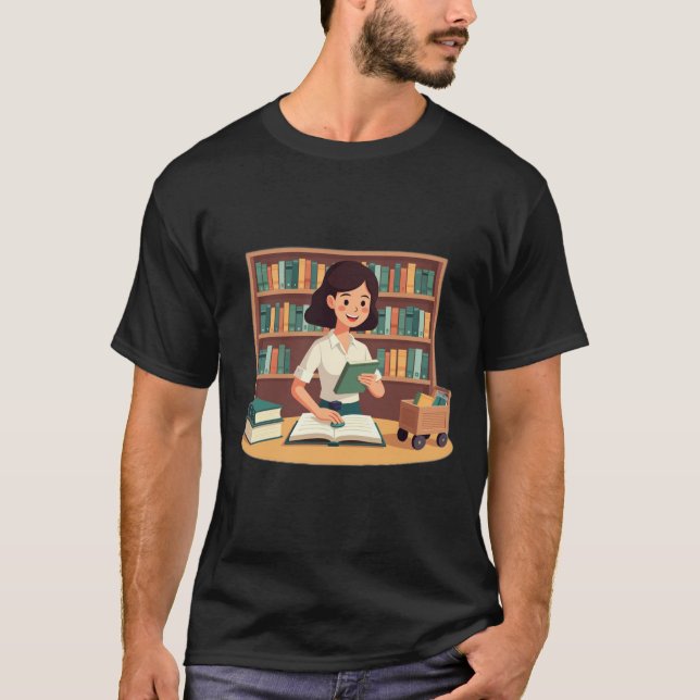 Cosy Girl Reading Bookshelf T-Shirt (Front)