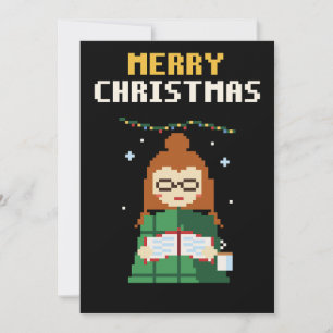Cosy Girl Reading Pixel Art Christmas Card