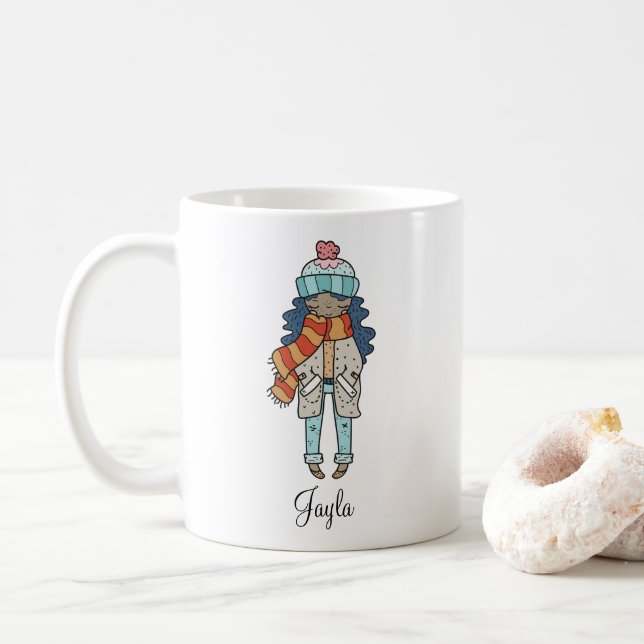 Cosy Girl Winter Holiday Personalised  Coffee Mug (With Donut)